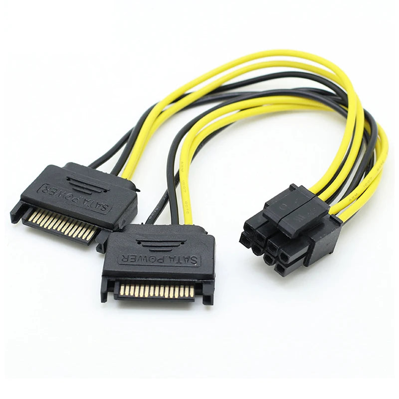 Dual SATA 15pin to 8pin Graphic Card Power Adapter Cable 20cm PCIE SATA Power Supply Cable 8p to SATA for Bitcoin Miner Mining