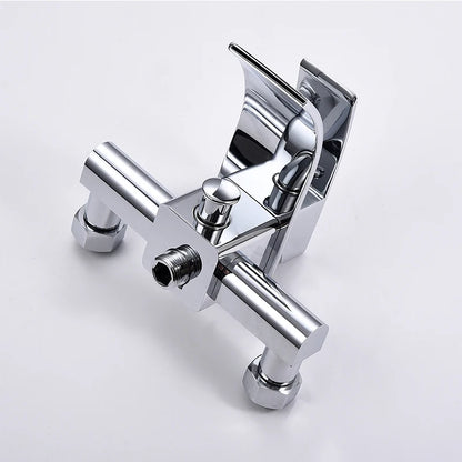 ROVATE Bathtub Shower Set Wall Mounted Waterfall Bath Faucet, Bathroom Cold and Hot Mixer Taps Brass Chrome
