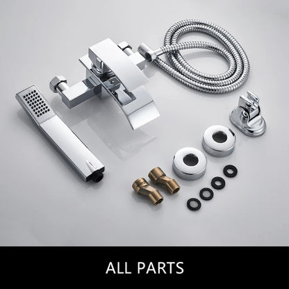 ROVATE Bathtub Shower Set Wall Mounted Waterfall Bath Faucet, Bathroom Cold and Hot Mixer Taps Brass Chrome