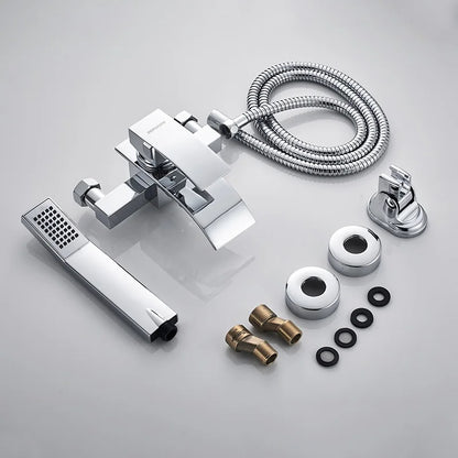 ROVATE Bathtub Shower Set Wall Mounted Waterfall Bath Faucet, Bathroom Cold and Hot Mixer Taps Brass Chrome