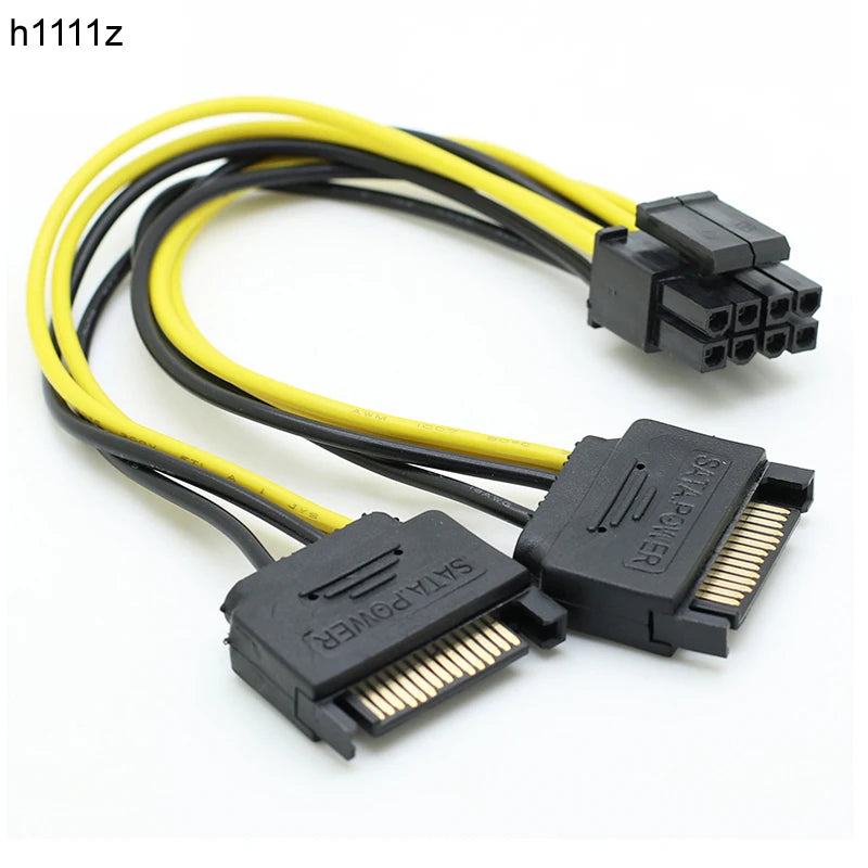 Dual SATA 15pin to 8pin Graphic Card Power Adapter Cable 20cm PCIE SATA Power Supply Cable 8p to SATA for Bitcoin Miner Mining
