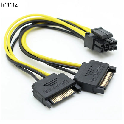 Dual SATA 15pin to 8pin Graphic Card Power Adapter Cable 20cm PCIE SATA Power Supply Cable 8p to SATA for Bitcoin Miner Mining