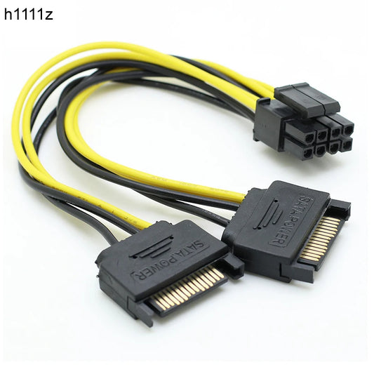 Dual SATA 15pin to 8pin Graphic Card Power Adapter Cable 20cm PCIE SATA Power Supply Cable 8p to SATA for Bitcoin Miner Mining
