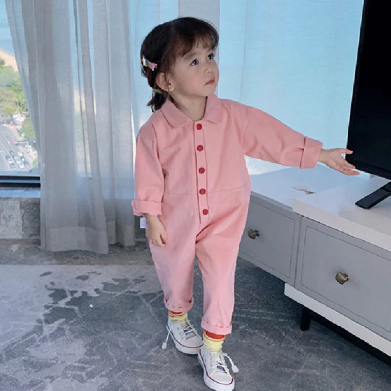 Children Clothing Jumpsuit 2020 Autumn New Cute Girls Casual Letter Tooling Denim Baby Kids Clothes Japanes & Korean Style 1-7 Y