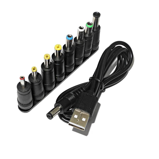 Universal Power Cable USB to DC 5.5 * 2.1mm Jack 5V Charging Cord with 8 Selectable Connector Tips for CCTV Cameras TV Box