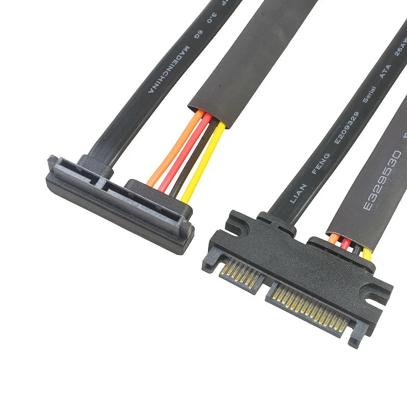 15cm SATA 22 Pin Male To Female 90 degrees Sata Extension Cable SATA 6Gb/s 22 Pin Male to Female 7+15 Pin SATA Data HDD Power