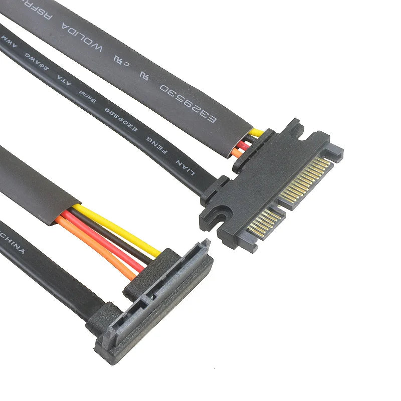 15cm SATA 22 Pin Male To Female 90 degrees Sata Extension Cable SATA 6Gb/s 22 Pin Male to Female 7+15 Pin SATA Data HDD Power