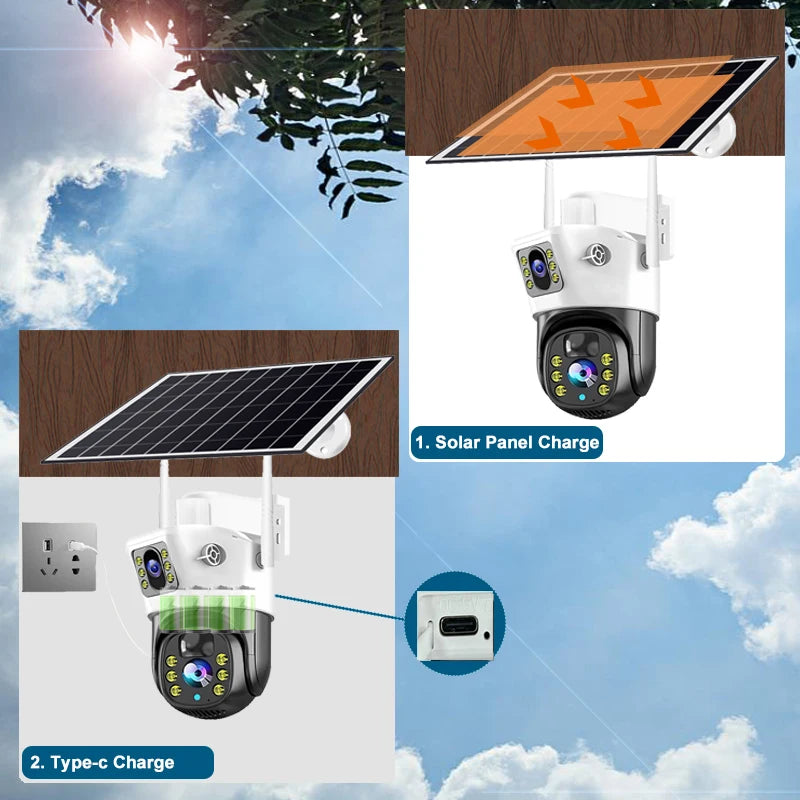 WIFI Security Protection Camera 4K Dual Lens Outdoor PTZ CCTV PIR Human Detection Wireless Surveillance Cam Built-in Battery