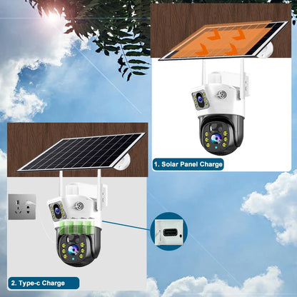 WIFI Security Protection Camera 4K Dual Lens Outdoor PTZ CCTV PIR Human Detection Wireless Surveillance Cam Built-in Battery