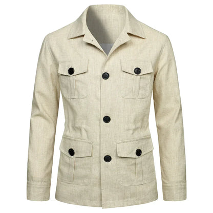 Mens Coats Safari Jacket Linen British Retro Gentry Suit Pockets Outerwear Fashion Solid Color Male Tops Ropa Hombre