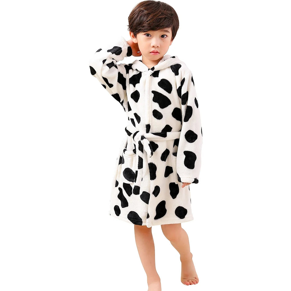 Children Clothing Home Wear Boys and Girls Bathrobes Pajamas Cartoon Flannel Hooded Children Comfortable Nightgowns Robes