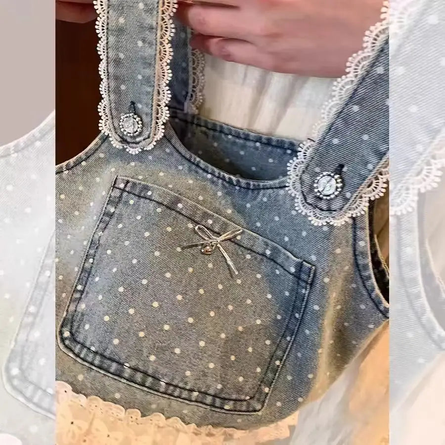 Korean Children's Clothing 2025 Spring Clothing New Girls' Suit Children's Foreign Style Fashionable Denim Vest Pants