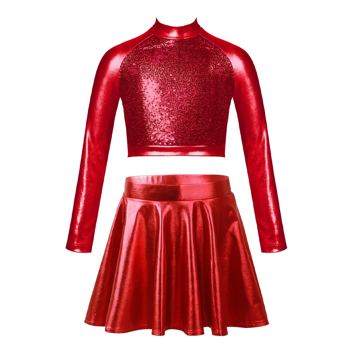 Children Clothing Girl Metallic Sleeveless Tops Flared Pleated A-Line Mini Short Skirt Kids Outfits 2pcs Clothes Set Dance Wear