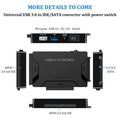 USB 3.2 3.0 to SATA IDE3.0 Converter 2.5/3.5 Inch SSD HDD Hard Drive External Adapter USB 3.0 to Sata III Cable for Laptop PC