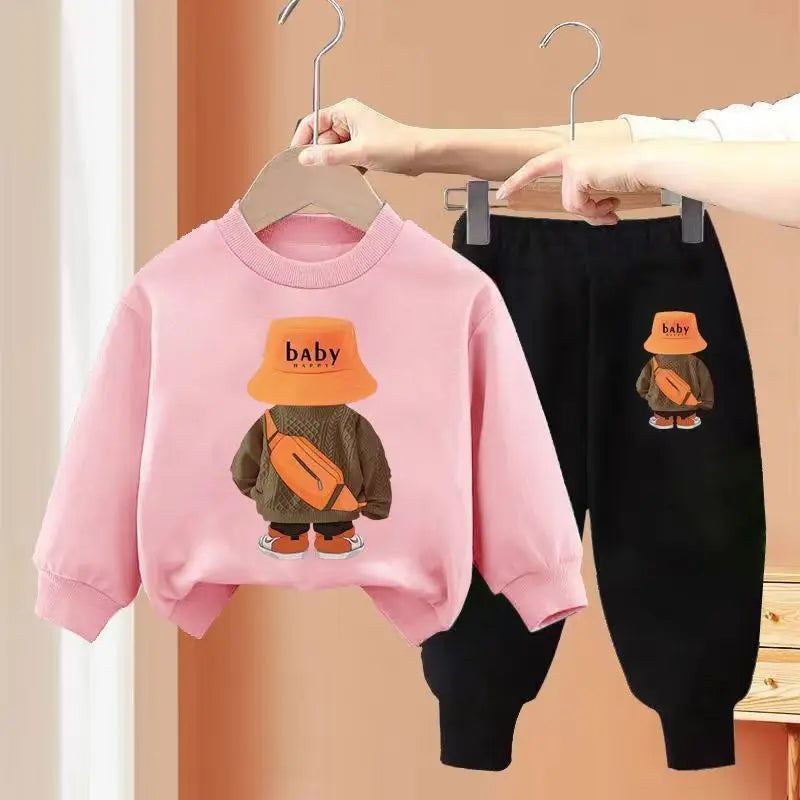 Kids Clothes Boys & Girls Autumn Long Sleeve Top & Pants 2 Pieces Sets Children Boy & Girl Printed Bear Tracksuit Sport Outfit