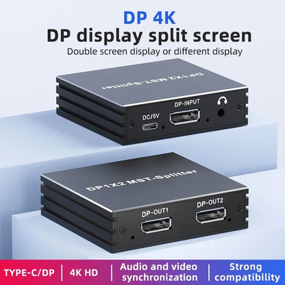 4K 60Hz DisplayPort Splitter 1 In 2 Out DP 1.4 MST Hub 1x2 Extend DP to HDMI Dual Monitor for Desktop Video Card to TV Monitor