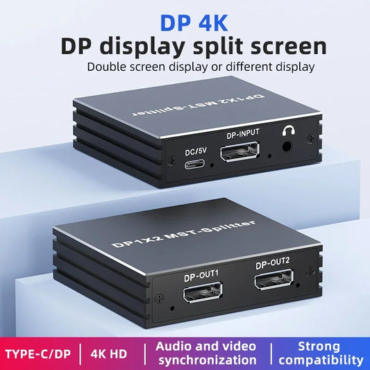 4K 60Hz DisplayPort Splitter 1 In 2 Out DP 1.4 MST Hub 1x2 Extend DP to HDMI Dual Monitor for Desktop Video Card to TV Monitor