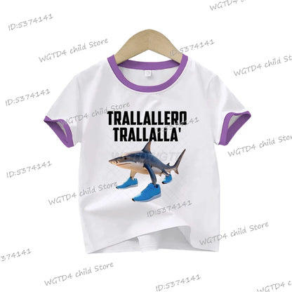 Children's Clothing Italian Brainrot Tralalero Tralala Printed T-shirt for Children Fashion Shark Lover Funny Meme Boys Clothes