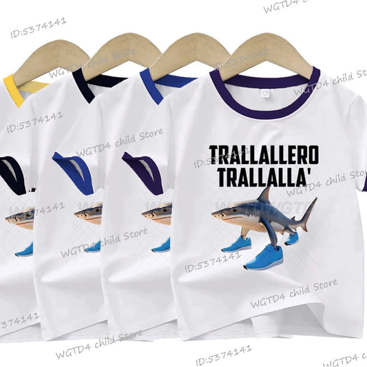 Children's Clothing Italian Brainrot Tralalero Tralala Printed T-shirt for Children Fashion Shark Lover Funny Meme Boys Clothes