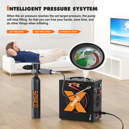 SMACO Air Compressor 4500psi/30mpa High Pressure Air Compressor Scuba Tank Hpa Pump Oil Free 12v Dc 220v Ac Water/Oil Separator