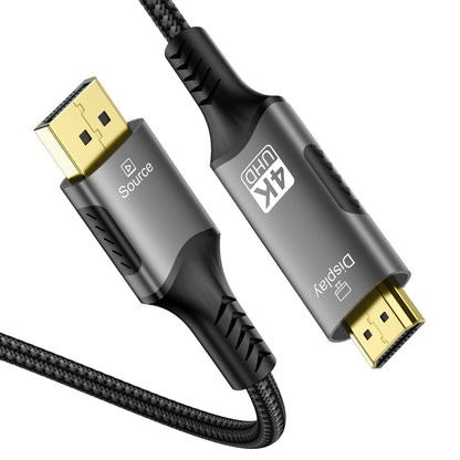 DisplayPort 1.4 to HDMI 2.1 Braided Cord 8K Cable Video Adapter [8K@60Hz,4K@120Hz] Directional DP Source to HDMI Display