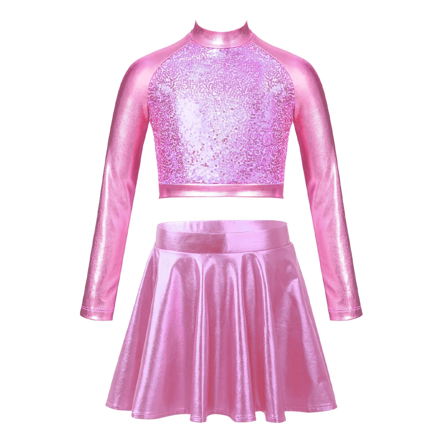 Children Clothing Girl Metallic Sleeveless Tops Flared Pleated A-Line Mini Short Skirt Kids Outfits 2pcs Clothes Set Dance Wear