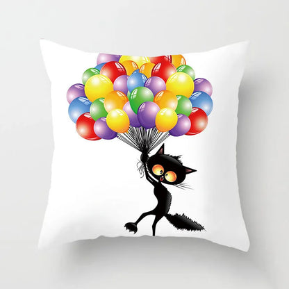 Home Decoration Black Cat Animal Print Cushion Pillowcase  Cover Sofa   Office Furnishing 45X45CM