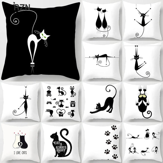 Home Decoration Black Cat Animal Print Cushion Pillowcase  Cover Sofa   Office Furnishing 45X45CM