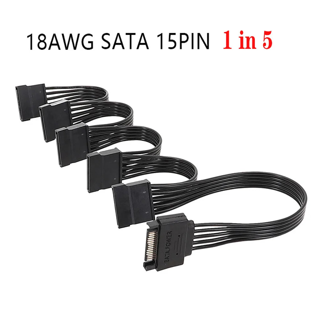Sata Power Splitter Cable 6 Way, 15 Pin SATA to 1 To5/6 for HDD、SSD、Optical Drives, sata Power Connector Supply Extension Cabl