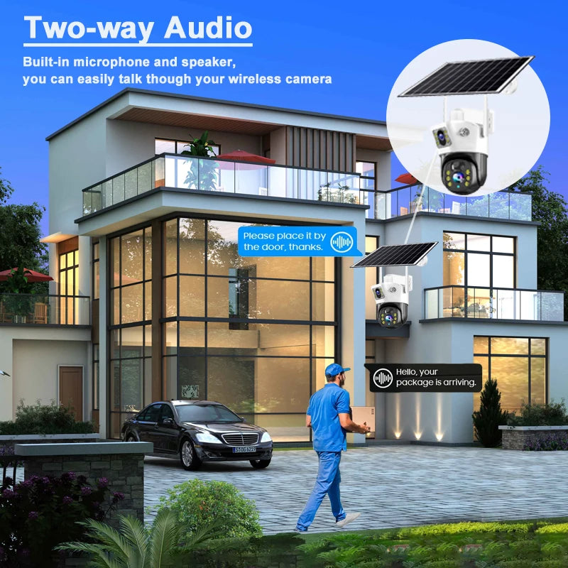 WIFI Security Protection Camera 4K Dual Lens Outdoor PTZ CCTV PIR Human Detection Wireless Surveillance Cam Built-in Battery