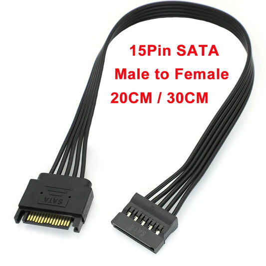 20cm/30cm SATA 15pin Male To Female Power Extension Cable 5-wire Pure Copper Tinned Wire Power Supply Cable For HDD SSD ﻿