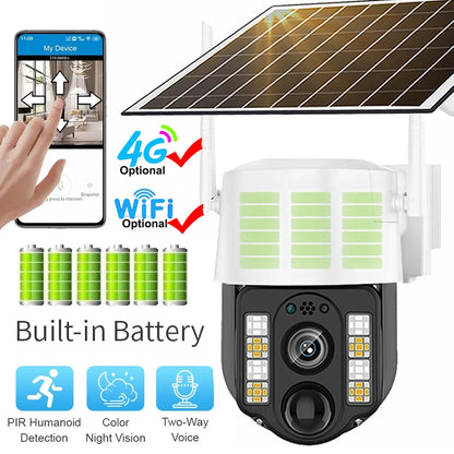 4G/WiFi Solar Camera Outdoor Waterproof IP Camara PIR Human Detection CCTV Security Protection Built in Battery With Solar Panel