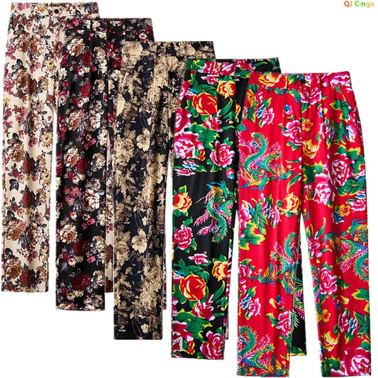 Red Men's Printed Suit Pants, Fashion Casual Trousers, Black Nostalgic Style Pantalones Hombre M-5XL Cotton Pant