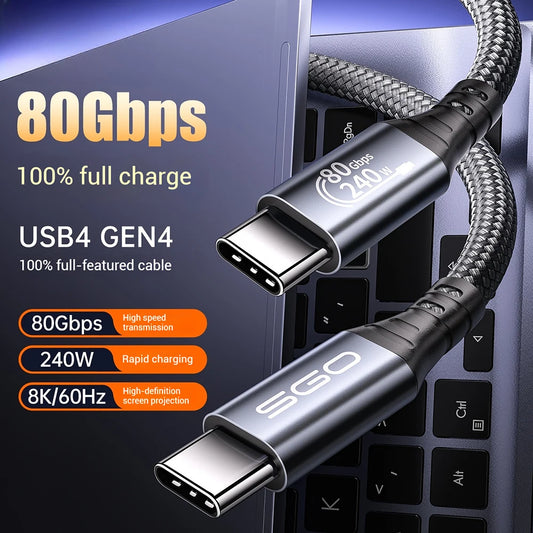 USB C Cable 80Gbps USB 4 Cables 240W Gen 4 Data Cable Compatible with Thunderbolt 5 Cable Right Angle 90 Degree USB Type-C Cable