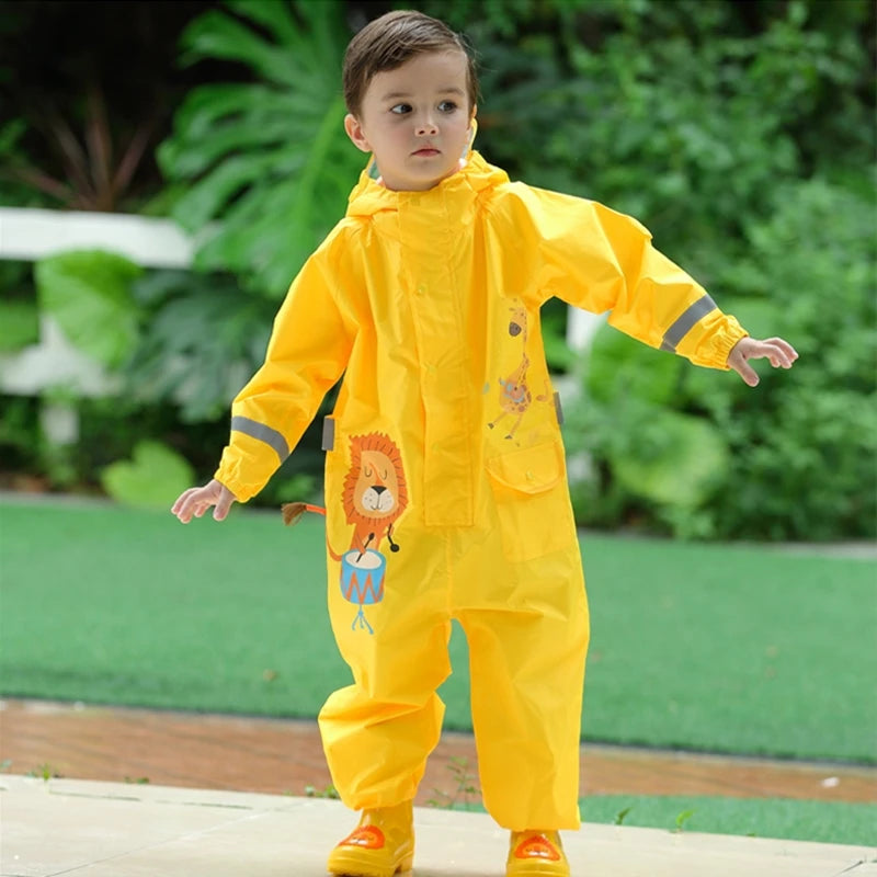 1-10 Years Old Children Raincoat Kids Boys Girls Waterproof Jumpsuit Hooded One-Piece Cartoon Dinosaur Baby Rainwear And Pants