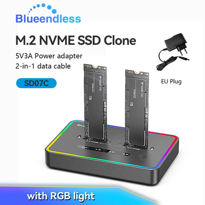 Blueendless Dual-Bay M.2 NVME SSD Clone Docking Station 20Gbps USB3.2 USB C Type C OFFline Cloner Duplicator NVme PCIE Enclosure