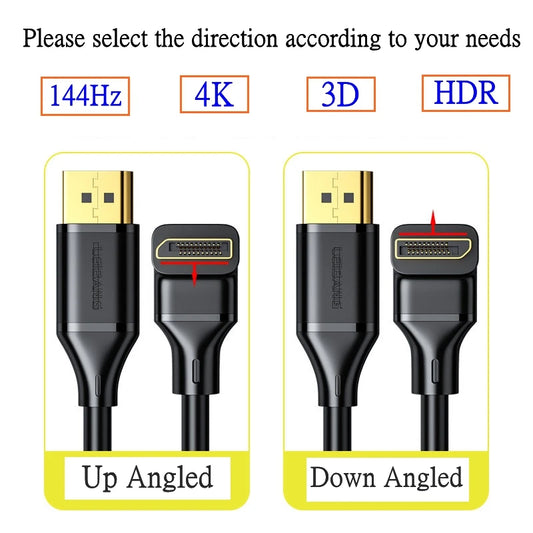 DisplayPort DP 1.4 Cable 90 Degree Angled hdmi 2.0v 8K 60Hz 4K 144Hz HDR High Speed 32.4Gbps Display Port Male To Male Cable