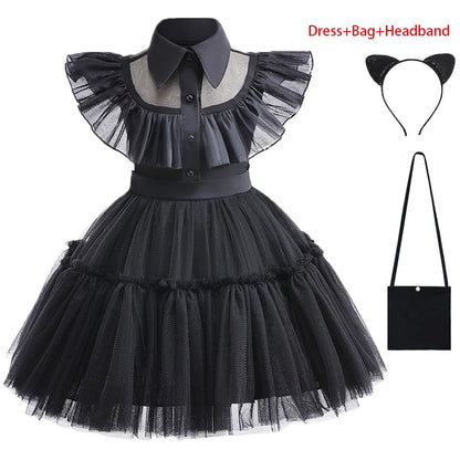 1-6 Years Children Dress For Girl Costume 2023 New Vestidos For Kids Birthday Party Dresses Black Halloween Cosplay Costumes