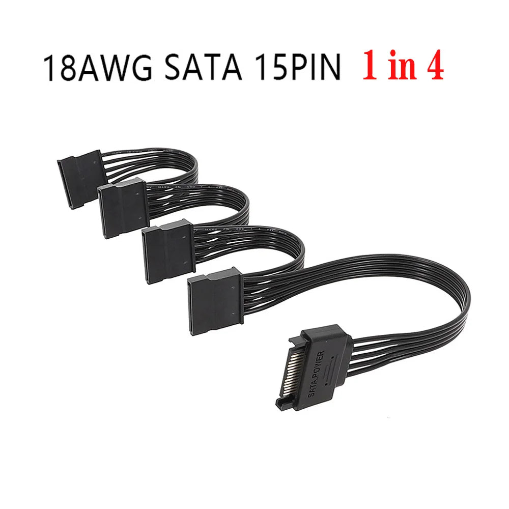 Sata Power Splitter Cable 6 Way, 15 Pin SATA to 1 To5/6 for HDD、SSD、Optical Drives, sata Power Connector Supply Extension Cabl
