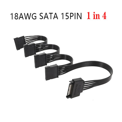 Sata Power Splitter Cable 6 Way, 15 Pin SATA to 1 To5/6 for HDD、SSD、Optical Drives, sata Power Connector Supply Extension Cabl