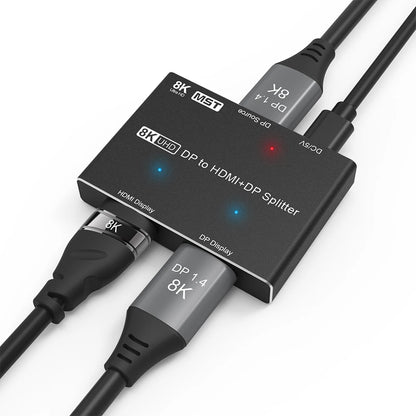DP1.4 to HDMI-Compatible/Displayport Splitter UHD 1x2 MST SST Hub 8K@30Hz 4K @120Hz HDR 4:4:4 for DP HD Video Displays Splitter