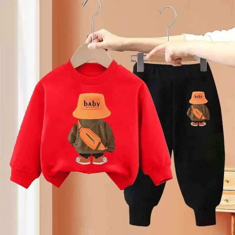 Kids Clothes Boys & Girls Autumn Long Sleeve Top & Pants 2 Pieces Sets Children Boy & Girl Printed Bear Tracksuit Sport Outfit