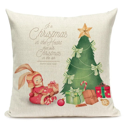 1pcs/SET Christmas Tree Pattern Linen Throw Pillow Case, Decorative Cushion Cover, Car, Home, Sofa Decor, Merry Christmas