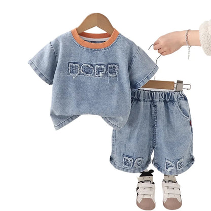 Children Cotton Clothes Summer Boy Causal Denim T Shirt Short 2Pcs/set Infant Kid Fashion Toddler Tracksuit 0-5 Years