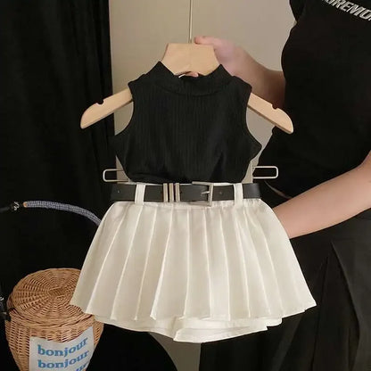 Childrens Clothing 2025 Summer New Girl's Fashion Tank Top Sweet Cool Fashion Skirt Set Baby Girl Sweet Simple Clothes