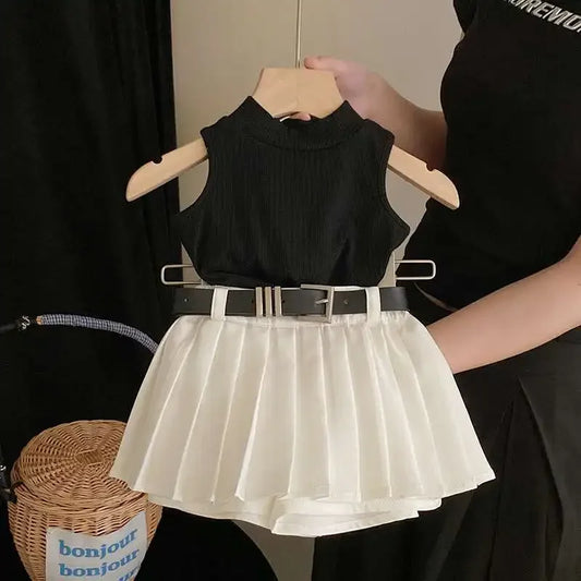 Childrens Clothing 2025 Summer New Girl's Fashion Tank Top Sweet Cool Fashion Skirt Set Baby Girl Sweet Simple Clothes