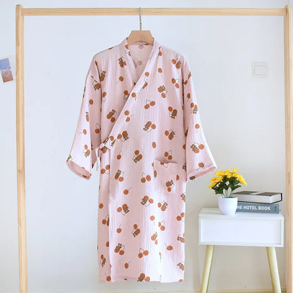 New Cotton Women Robe kimono pajamas Spring Summer Cozy gauze pajamas nightgown Dressing Female bathrobe Sleepwear long pijama
