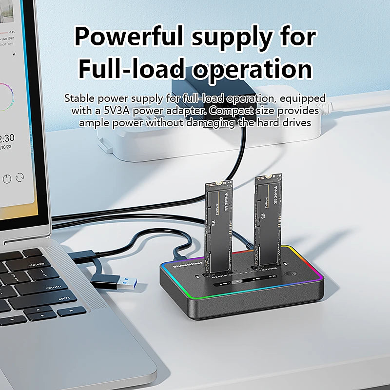 Blueendless Dual-Bay M.2 NVME SSD Clone Docking Station 20Gbps USB3.2 USB C Type C OFFline Cloner Duplicator NVme PCIE Enclosure