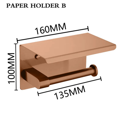 Brushed Rose Gold Stainless Steel Wall-mounted Elegant Bathroom Set Paper Towel Stick Toilet Bathroom Robe Soap Soap Dishwasher
