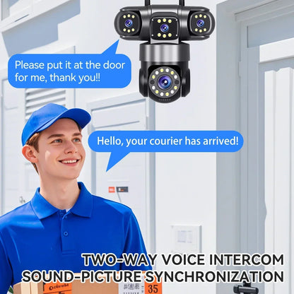 10K 20MP Home Security Outdoor WiFi Camera 4 Lens 4 Screen 360° 16X Zoom CCTV Wireless Surveillance PTZ Cam Security Protection